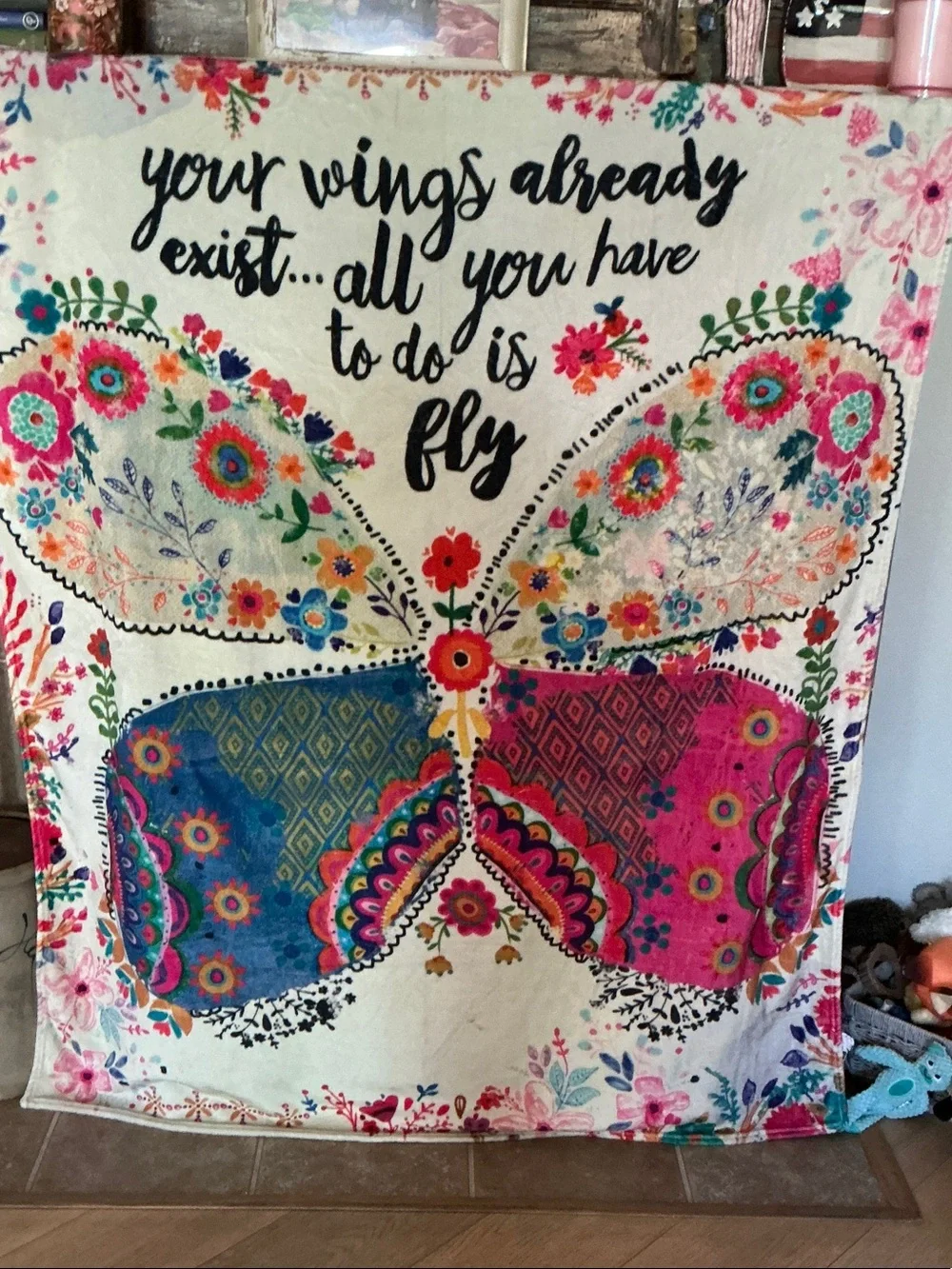 Natural Life Inspirational Butterfly Cozy Throw- Wall Hanging- Multicolor